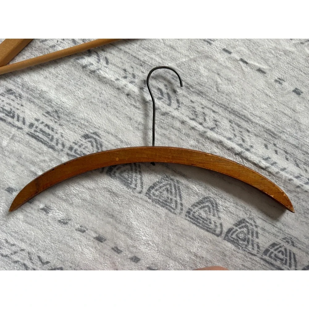 Lot of 5 Vintage Wooden Clothes Hangers Lands' End Hand Carved Cedar Mixed Wood